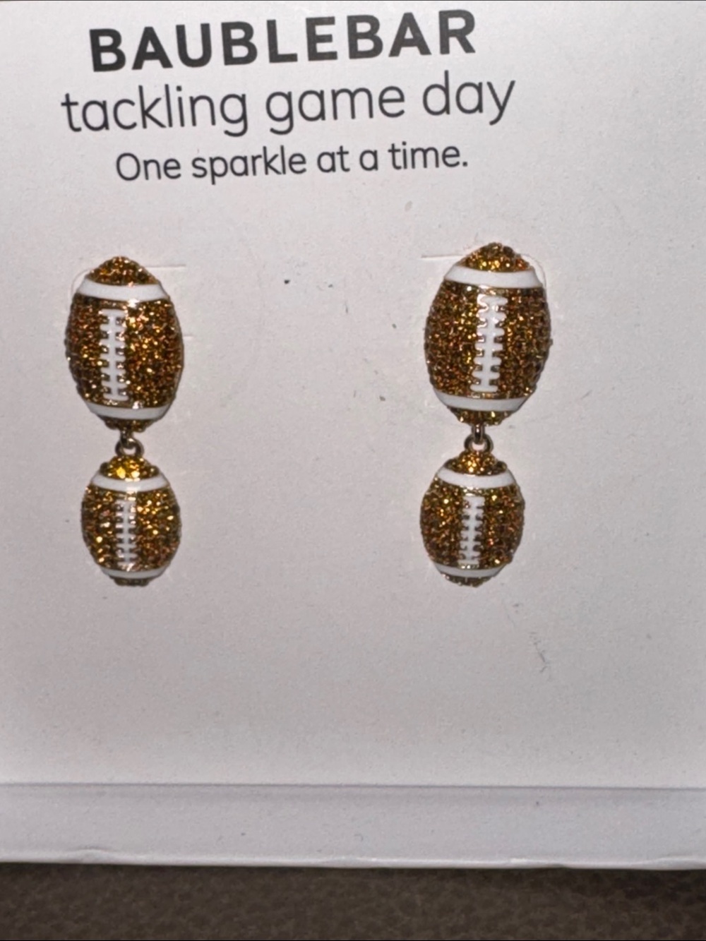 BaubleBar Gold-Tone Football Drop Earrings - Brown and White - Picture 5 of 5